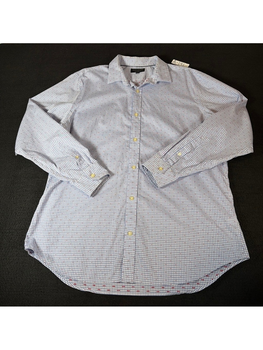 Banana Republic Men XL 17-17.5 35/36 Non Iron Slim Fit Blue Check Dress Shirt